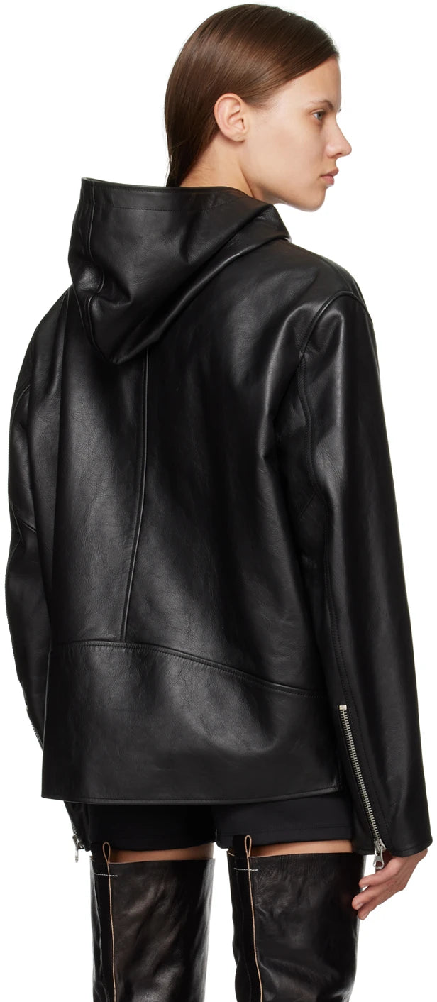 Black Stitching Leather Biker Jacket